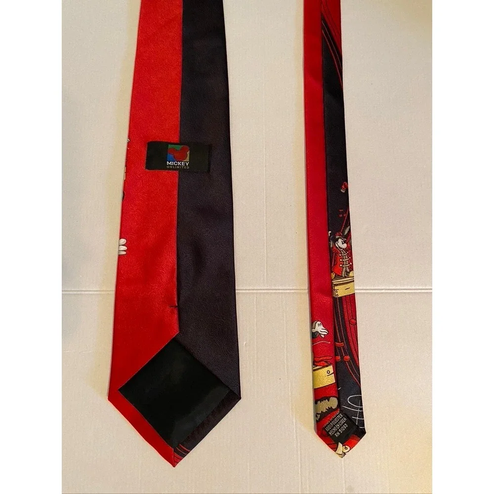 Mickey Unlimited Disney Mickey Mouse Bandleader Red Black Silk Feel Necktie